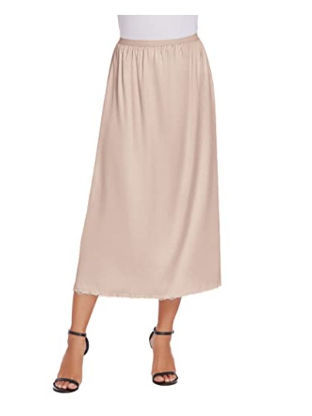 Satin Half Slip Long Underskirt Ankle Length Lace Trim Flare Silhouette